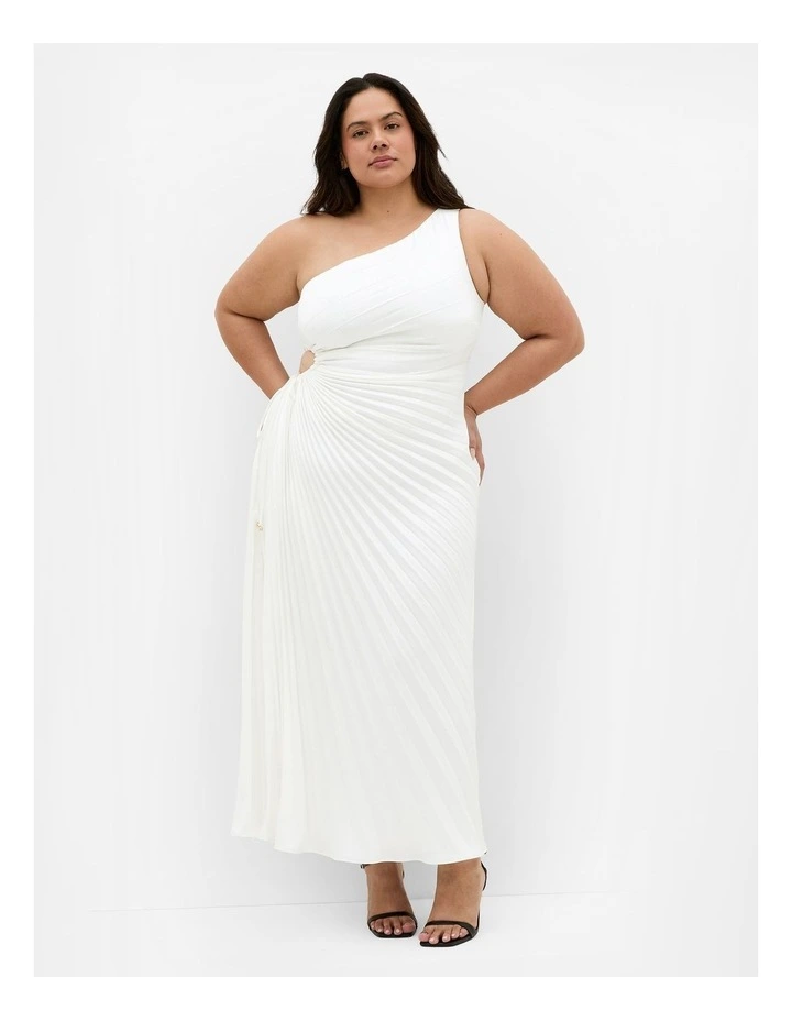 Plus Size Aliza One Shoulder Pleat Maxi Dress in Ivory image 1