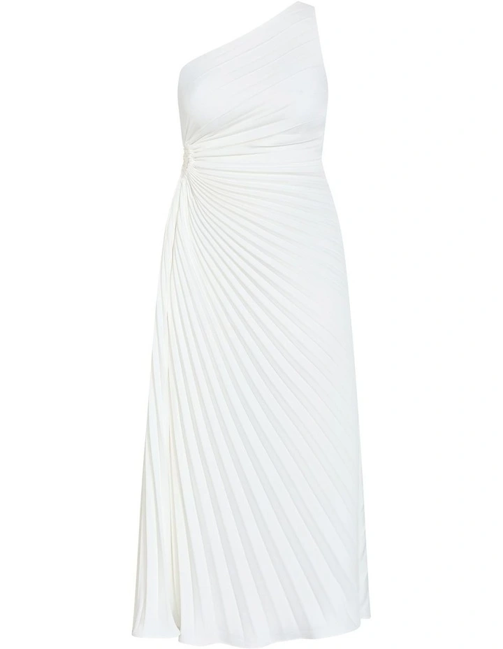 Plus Size Aliza One Shoulder Pleat Maxi Dress in Ivory image 3