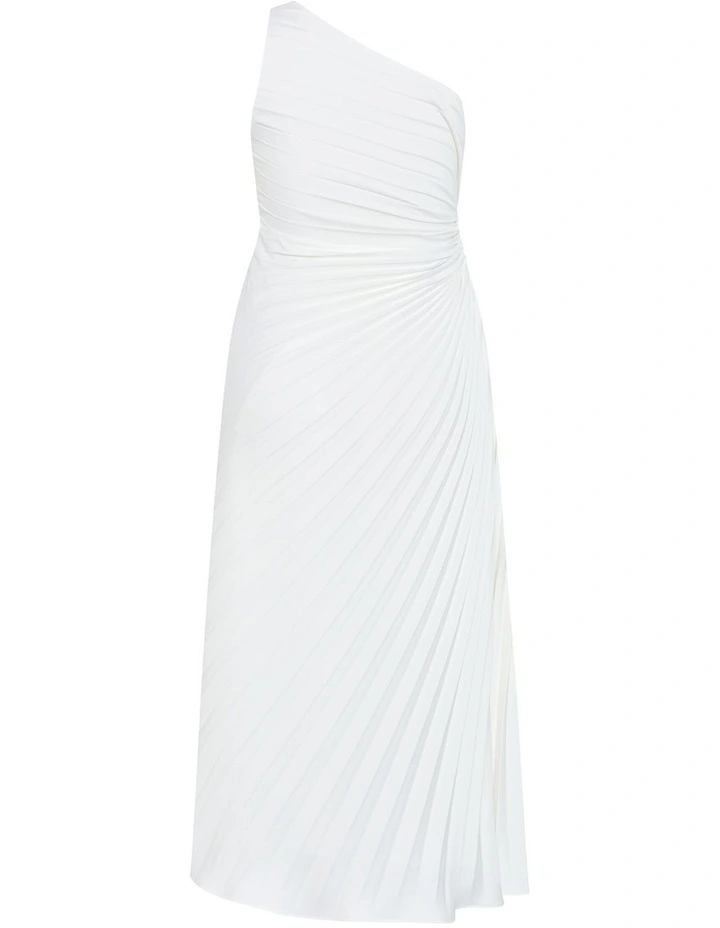 Plus Size Aliza One Shoulder Pleat Maxi Dress in Ivory image 4