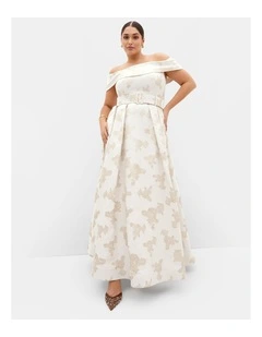 Plus Size High Status Jacquard Gown in Light Gold