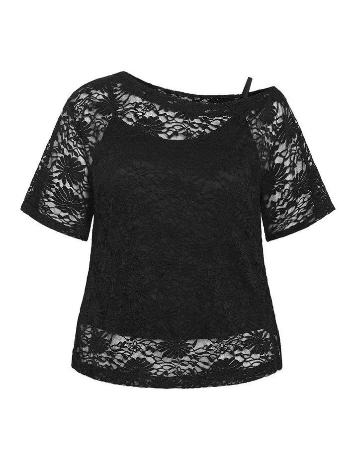 Plus Size Nylah Off Shoulder Lace Top in Black image 3