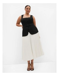 Plus Size Chiara Vest Pleat Dress in Black Ivory