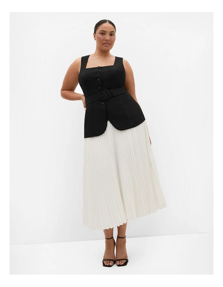 Plus Size Chiara Vest Pleat Dress in Black Ivory image 1