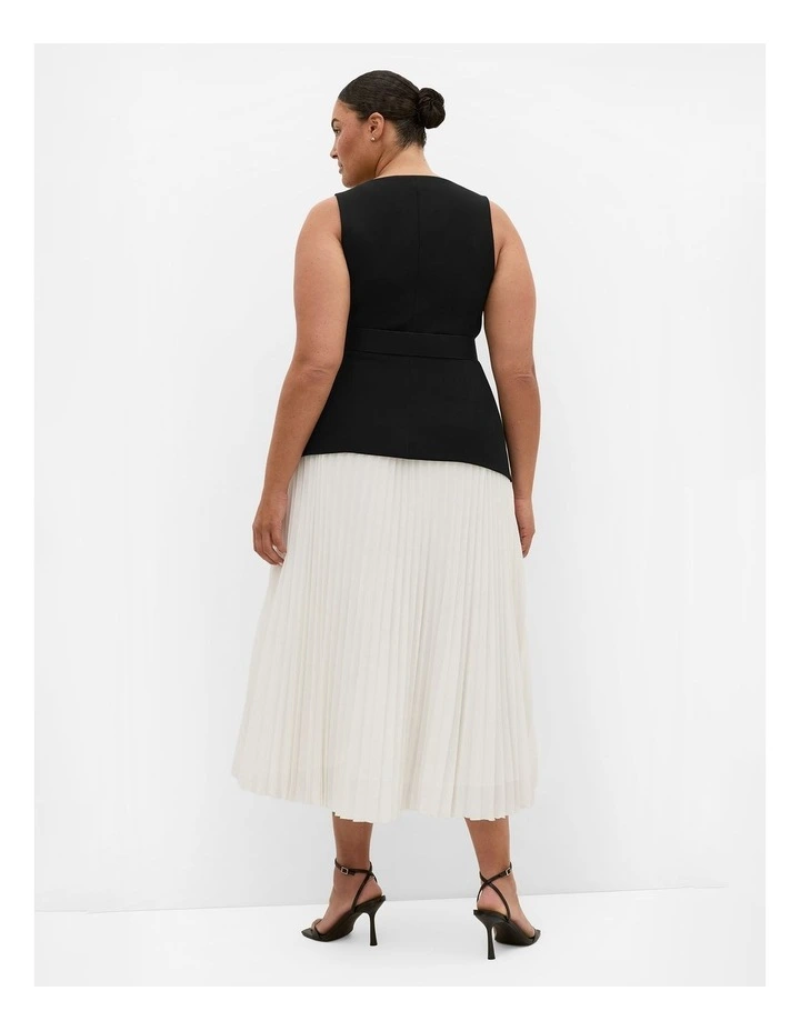 Plus Size Chiara Vest Pleat Dress in Black Ivory image 2
