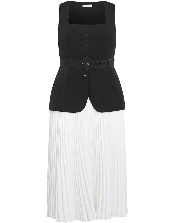 Plus Size Chiara Vest Pleat Dress in Black Ivory image 3