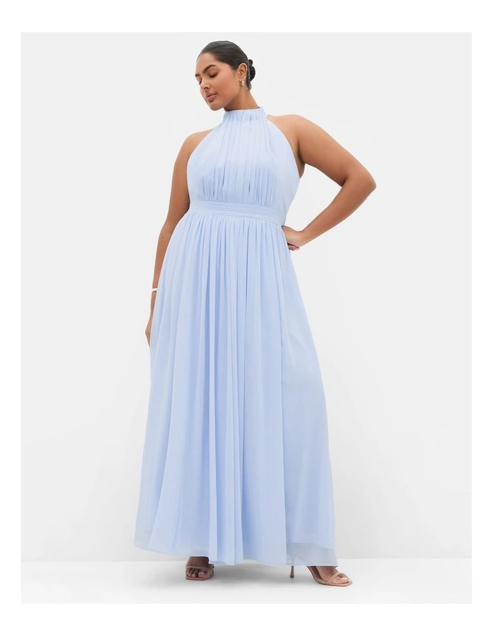 Plus Size Lucy Halter Pleat Front Maxi Dress in Sky Blue image 1