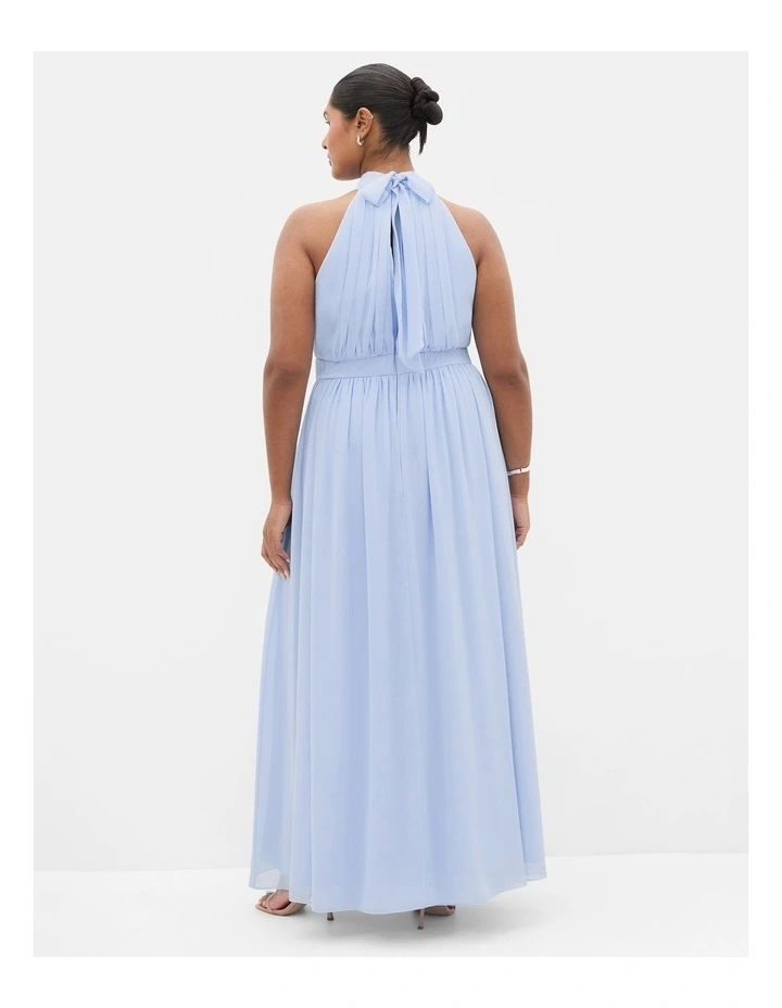 Plus Size Lucy Halter Pleat Front Maxi Dress in Sky Blue image 2