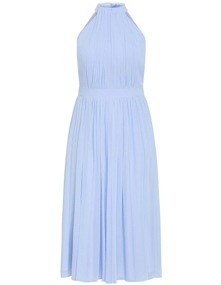 Plus Size Lucy Halter Pleat Front Maxi Dress in Sky Blue image 3