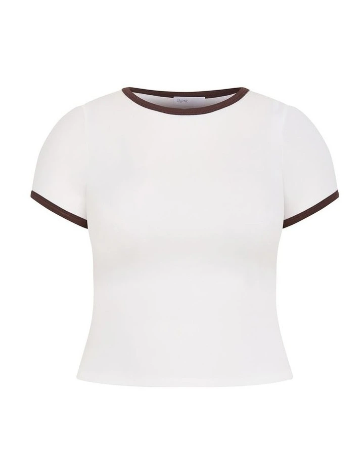 Plus Size Contrast Trim Micro Tee in Ivory image 3