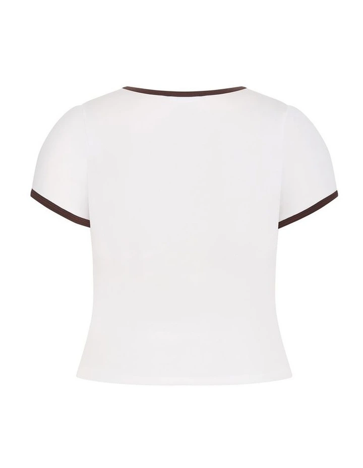 Plus Size Contrast Trim Micro Tee in Ivory image 4
