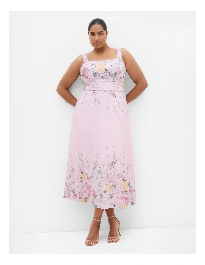 Plus Size Chelsea Botanical Border Print Maxi Dress in Soft Pink image 1