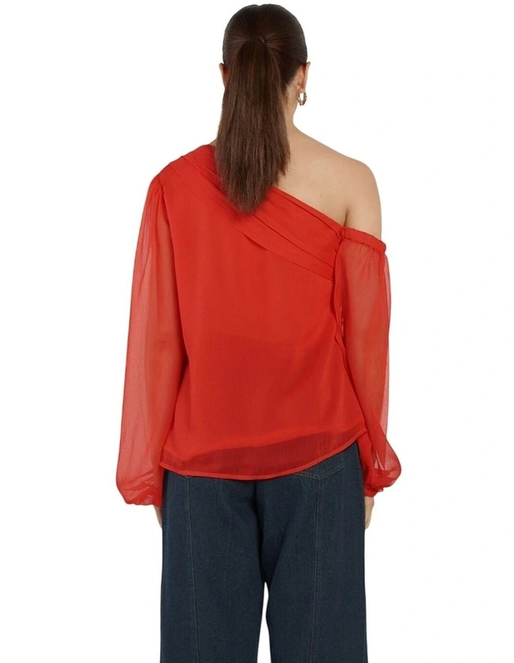 Aveline One Shoulder Flower Top in Red image 2