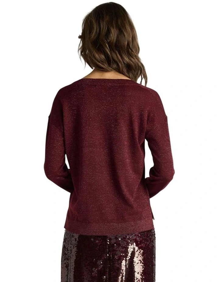Oriane Sparkle VinNeck Knit in Burgundy image 2