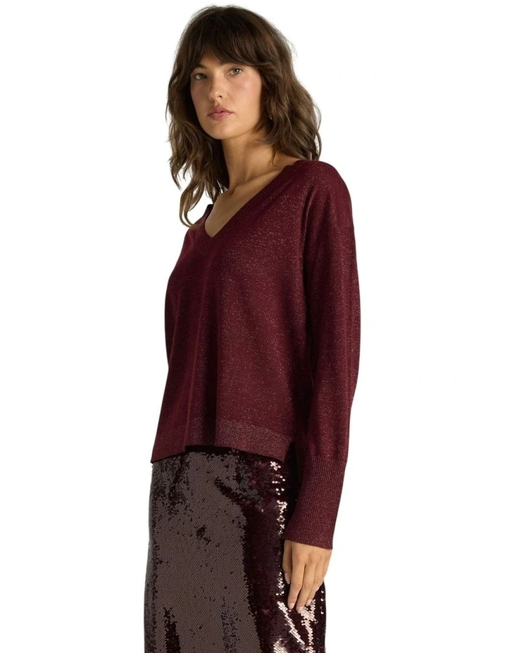 Oriane Sparkle VinNeck Knit in Burgundy image 3