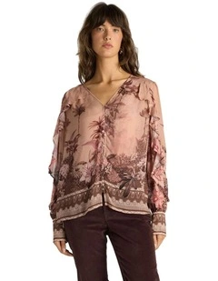 Odette Ruffle Blouse in Light Scarf Print
