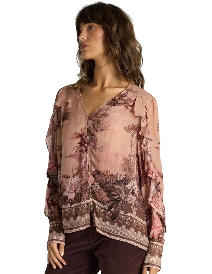 Odette Ruffle Blouse in Light Scarf Print image 3