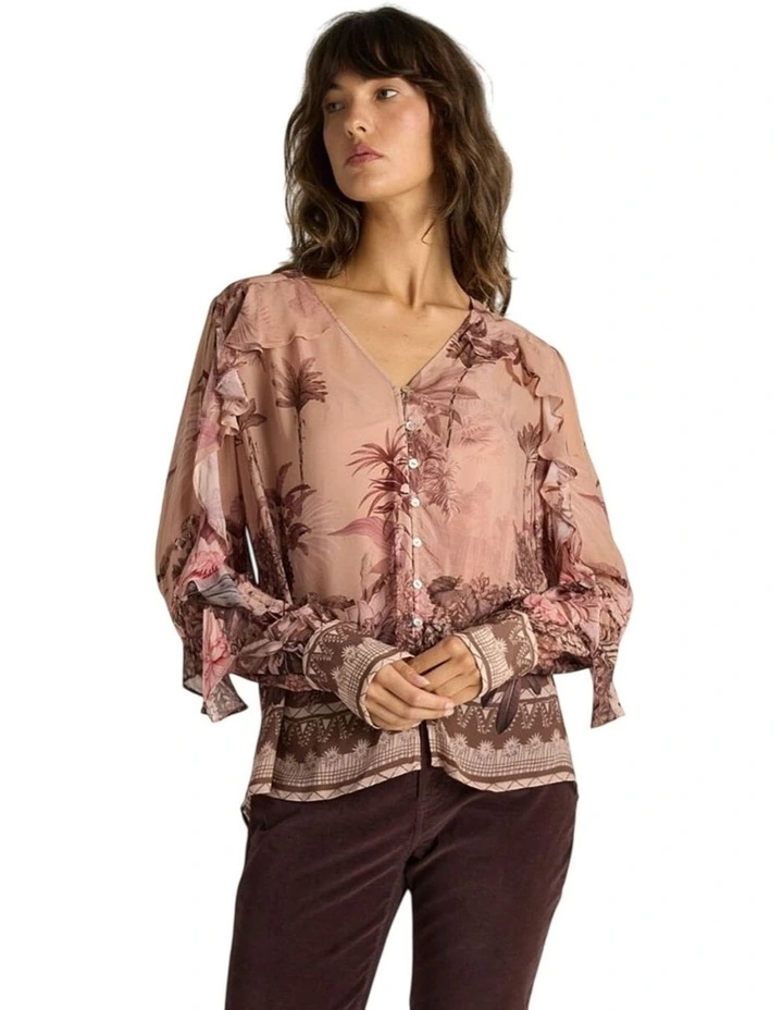 Odette Ruffle Blouse in Light Scarf Print image 4