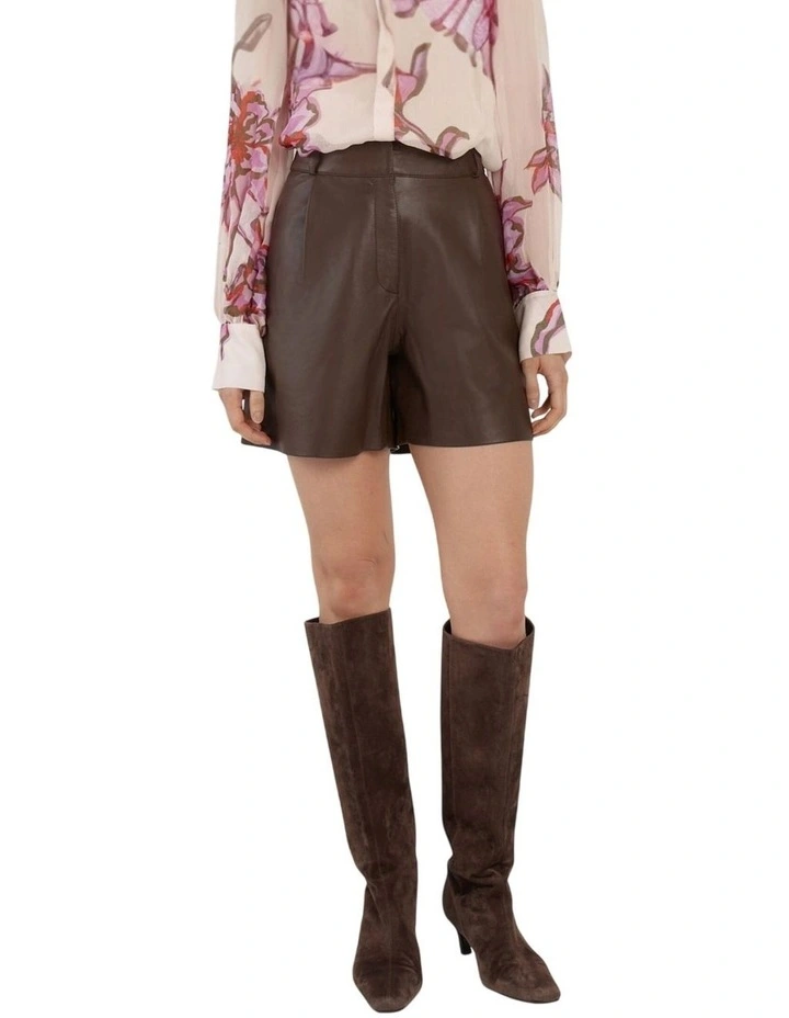 Elayra Leather Short in Chocolate image 1