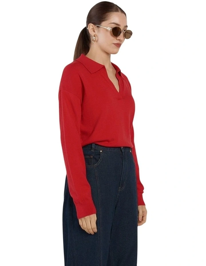 Solenne Polo Knit in Red image 3