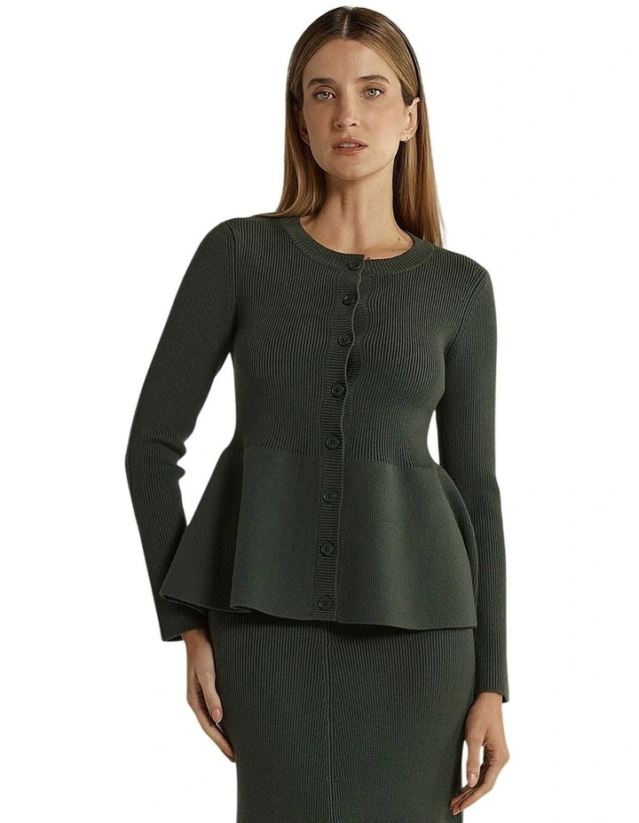 Vale Peplum Cardigan in Khaki image 1