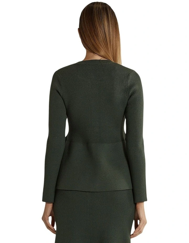 Vale Peplum Cardigan in Khaki image 2