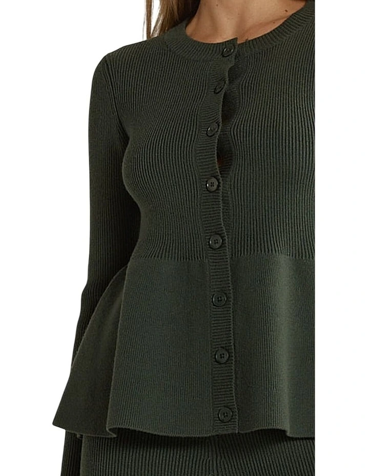 Vale Peplum Cardigan in Khaki image 5