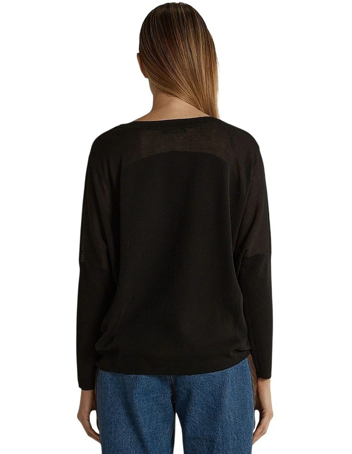 Charlie Knit Lightweight Crew Neck Jumper in Black image 2