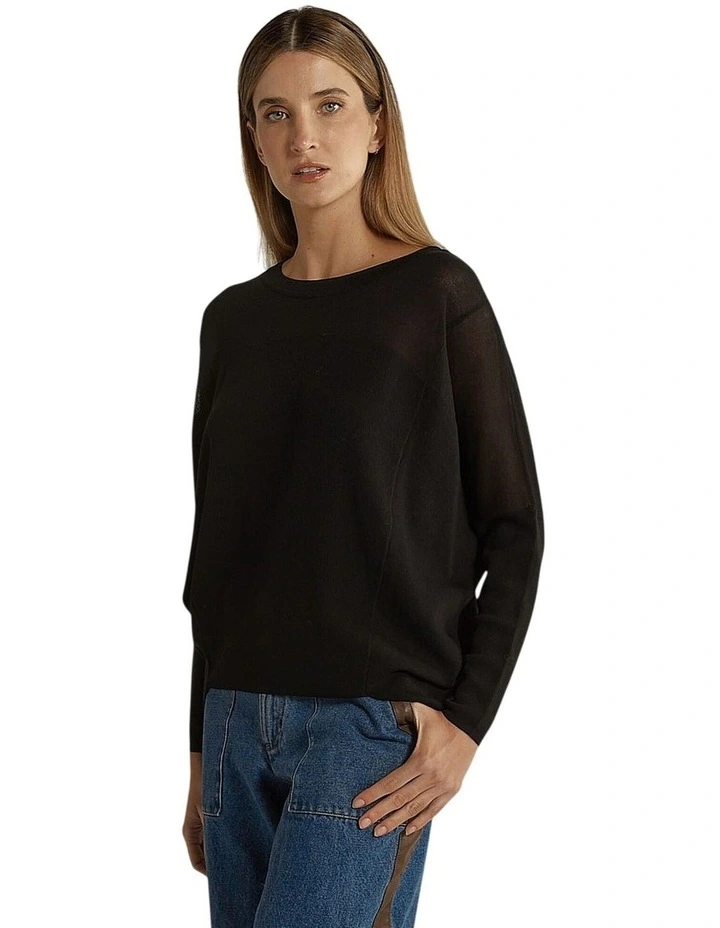 Charlie Knit Lightweight Crew Neck Jumper in Black image 3