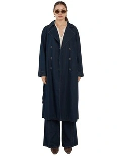 Koa Denim Trench Coat in Indigo