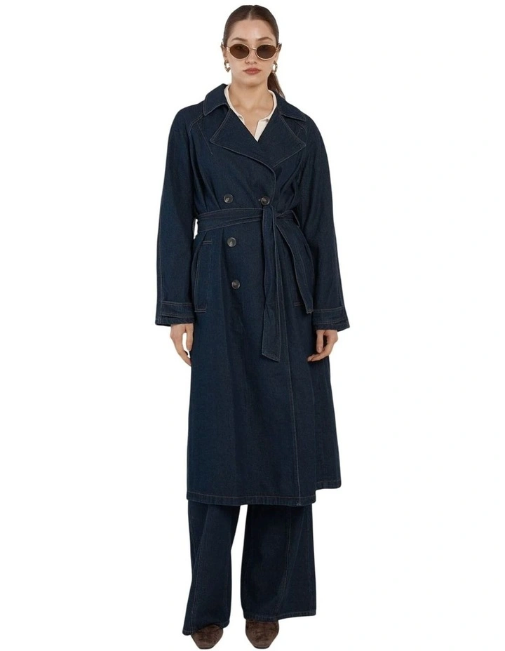 Koa Denim Trench Coat in Indigo image 4