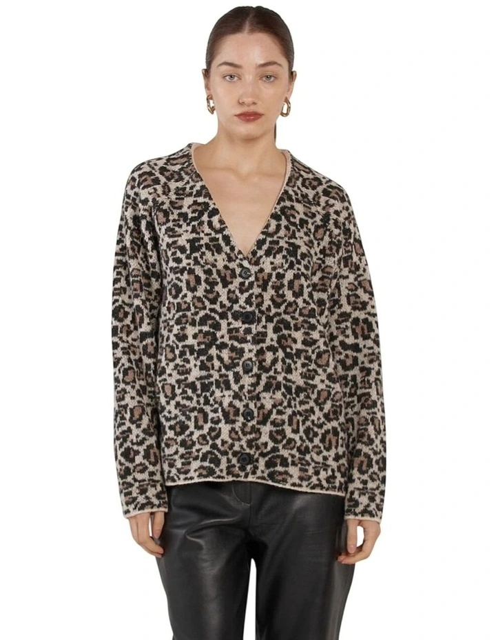 Marlowe Fluffy Cardigan in Animal Print image 4