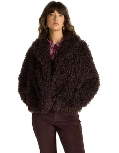Wynn Cropped Fur Jacket in Chocolate