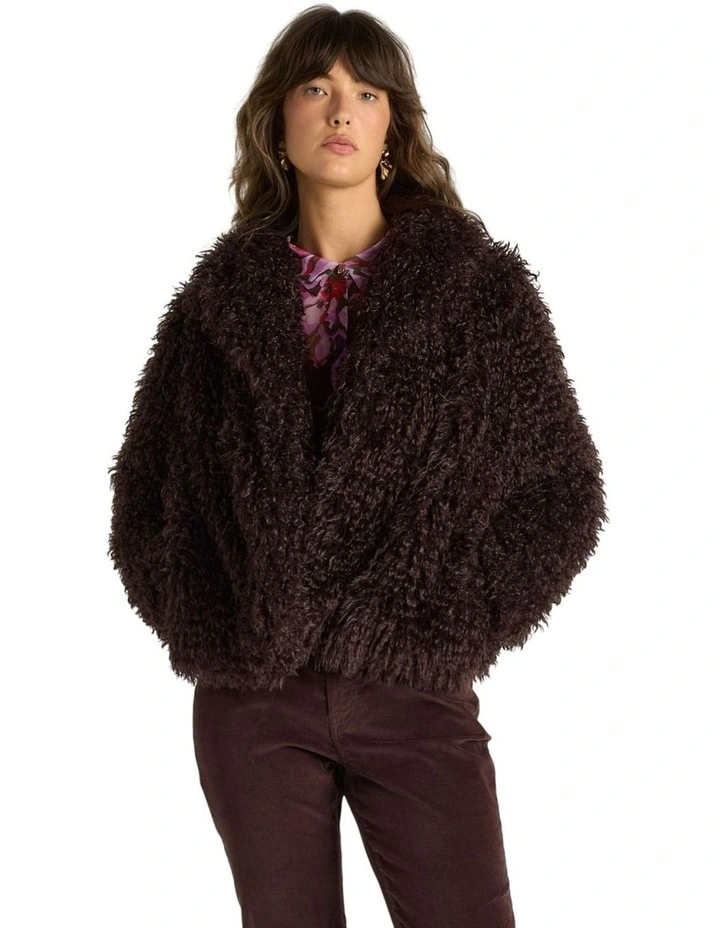 Wynn Cropped Fur Jacket in Chocolate image 1