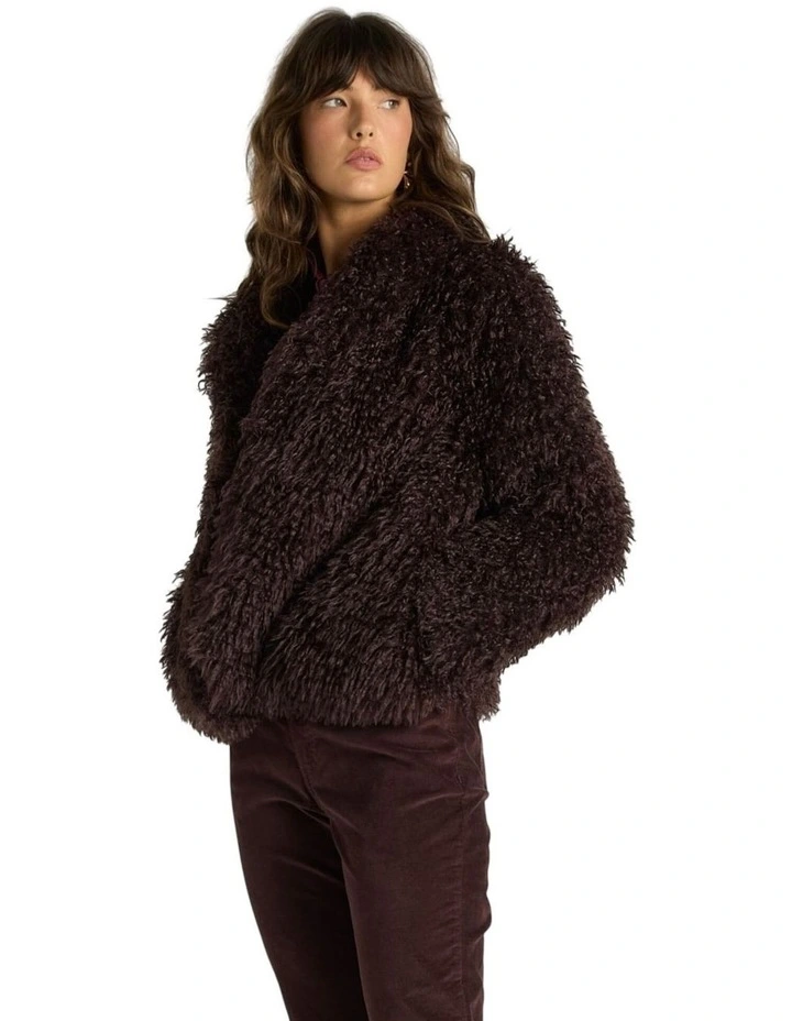 Wynn Cropped Fur Jacket in Chocolate image 3