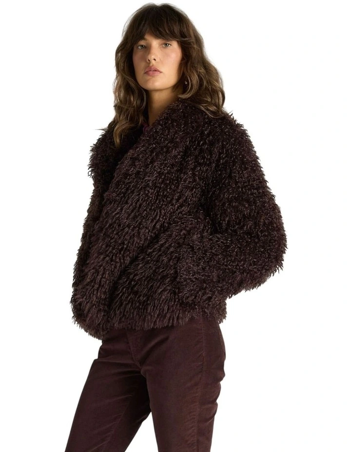 Wynn Cropped Fur Jacket in Chocolate image 4