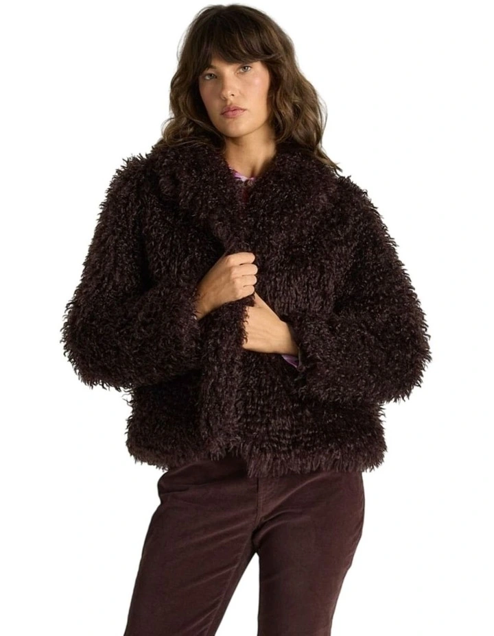 Wynn Cropped Fur Jacket in Chocolate image 5
