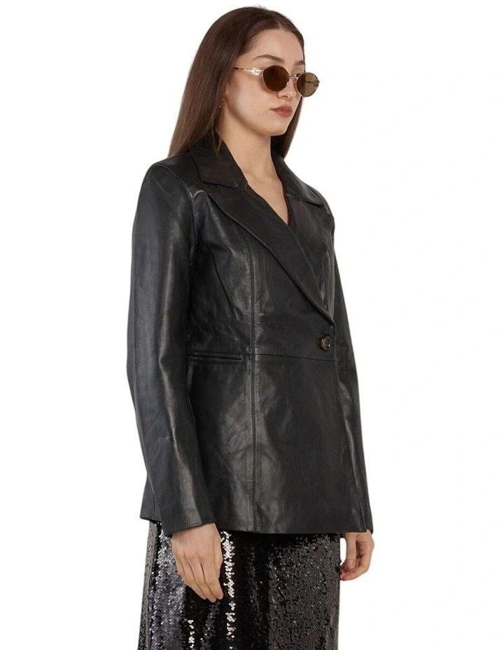 Sorrel Leather Blazer in Black image 3