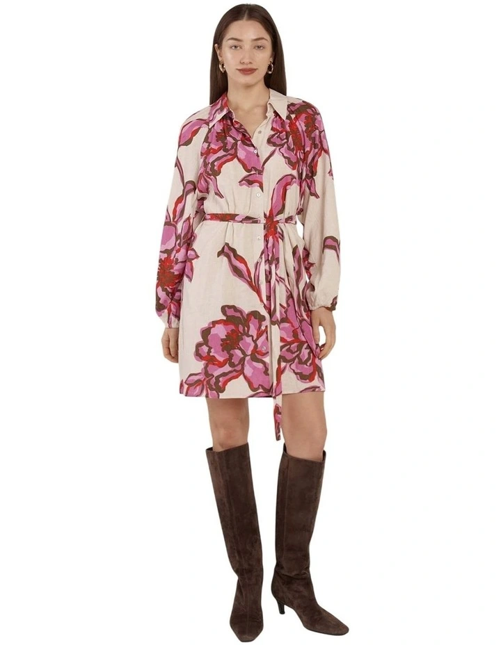 Novara Linen Dress in Light Flower Print image 1