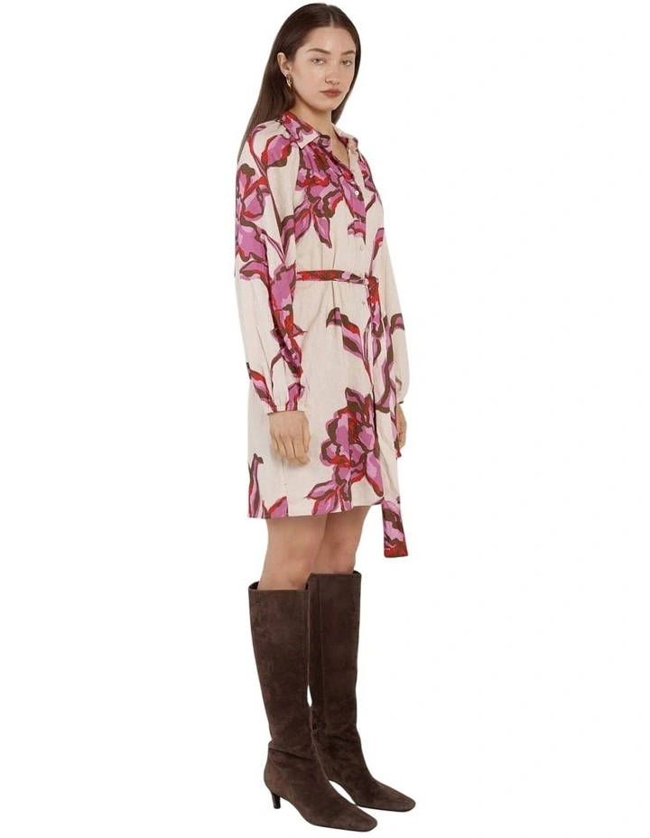 Novara Linen Dress in Light Flower Print image 3