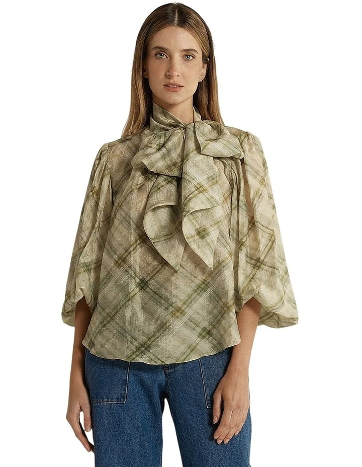 Eve Pussybow Blouse in Moss image 1