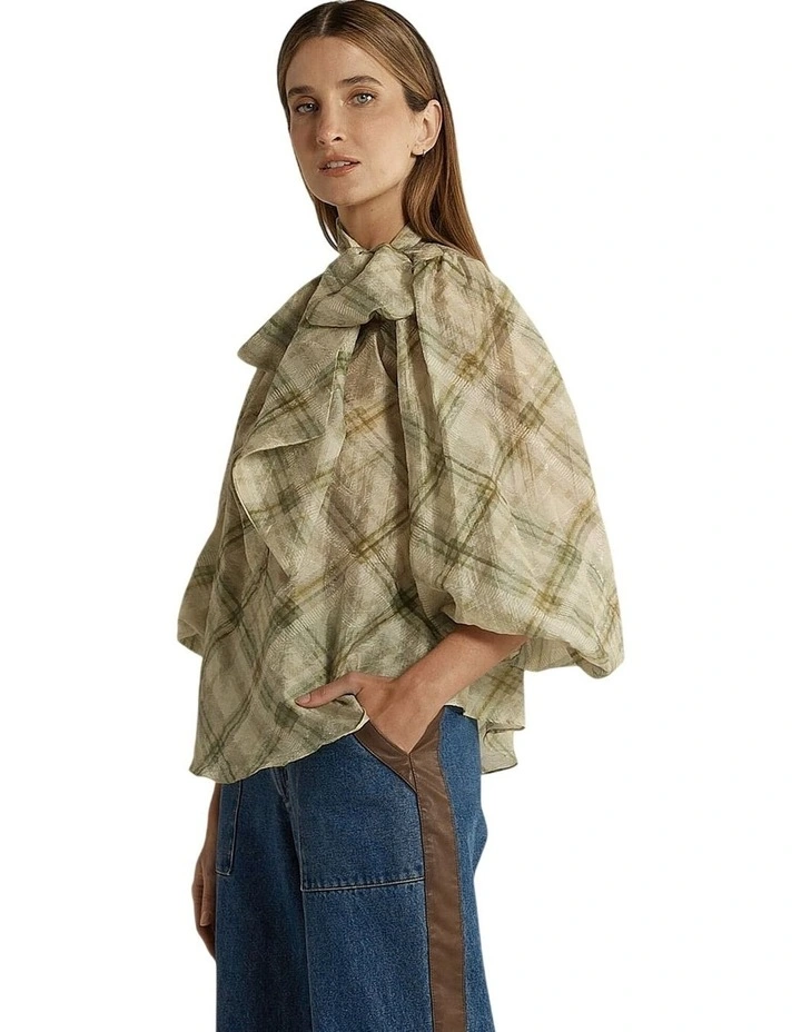 Eve Pussybow Blouse in Moss image 3