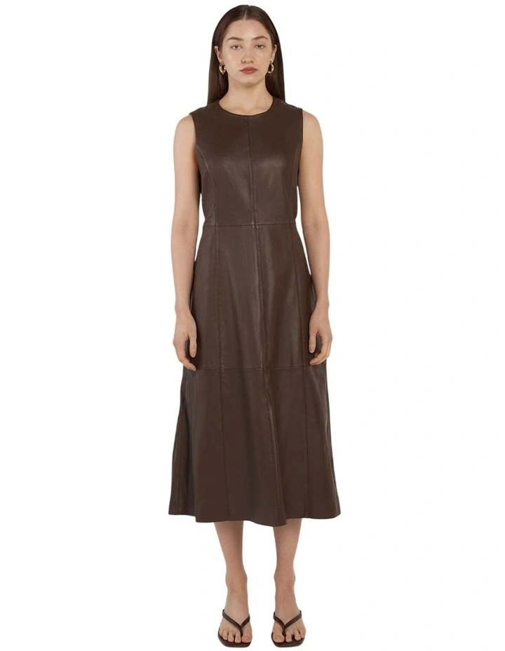 Thessa Leather Dress in Chocolate image 1