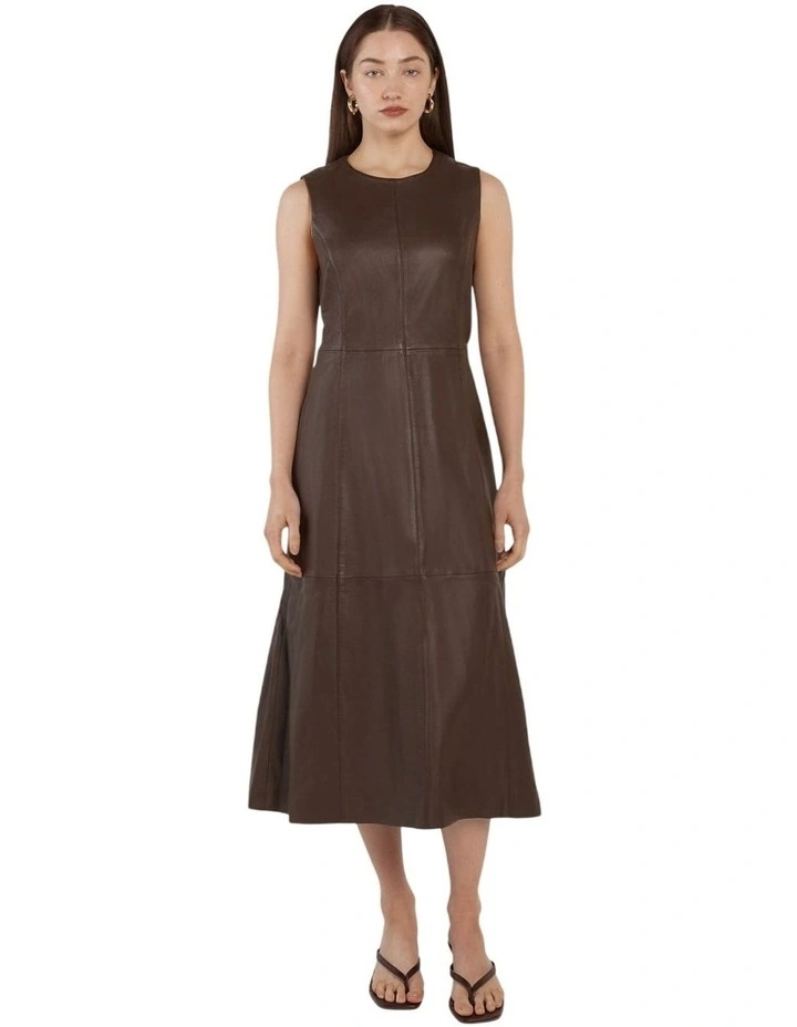 Thessa Leather Dress in Chocolate image 4