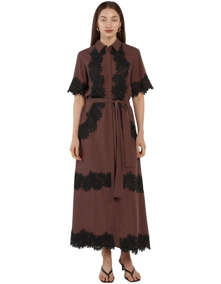 Cyra Linen Lace Dress in Chocolate image 1