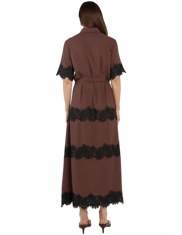 Cyra Linen Lace Dress in Chocolate image 2