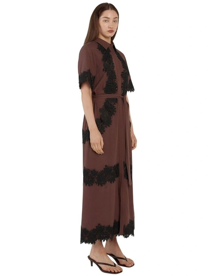 Cyra Linen Lace Dress in Chocolate image 3