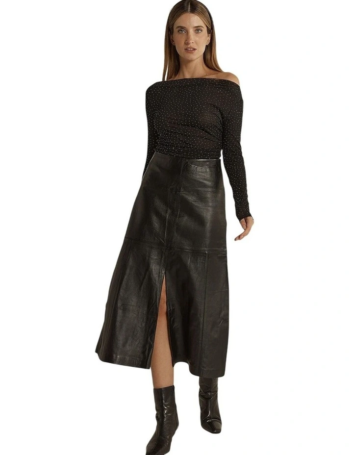 Brae Leather Midi Skirt in HighinRise Black image 1