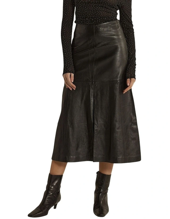 Brae Leather Midi Skirt in HighinRise Black image 3