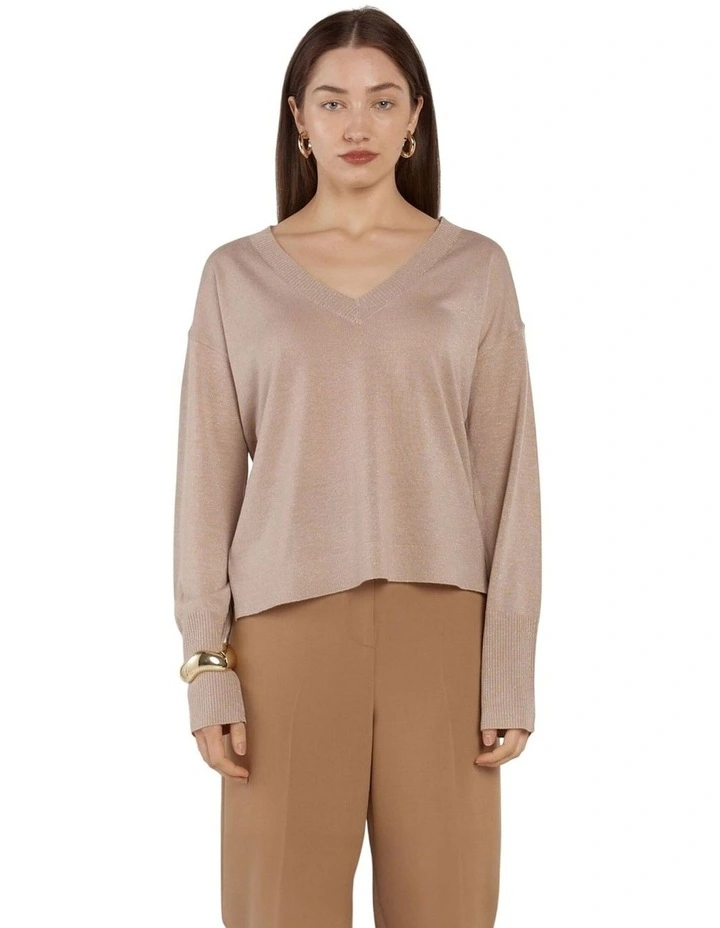Oriane Sparkle VinNeck Knit in Gold image 1
