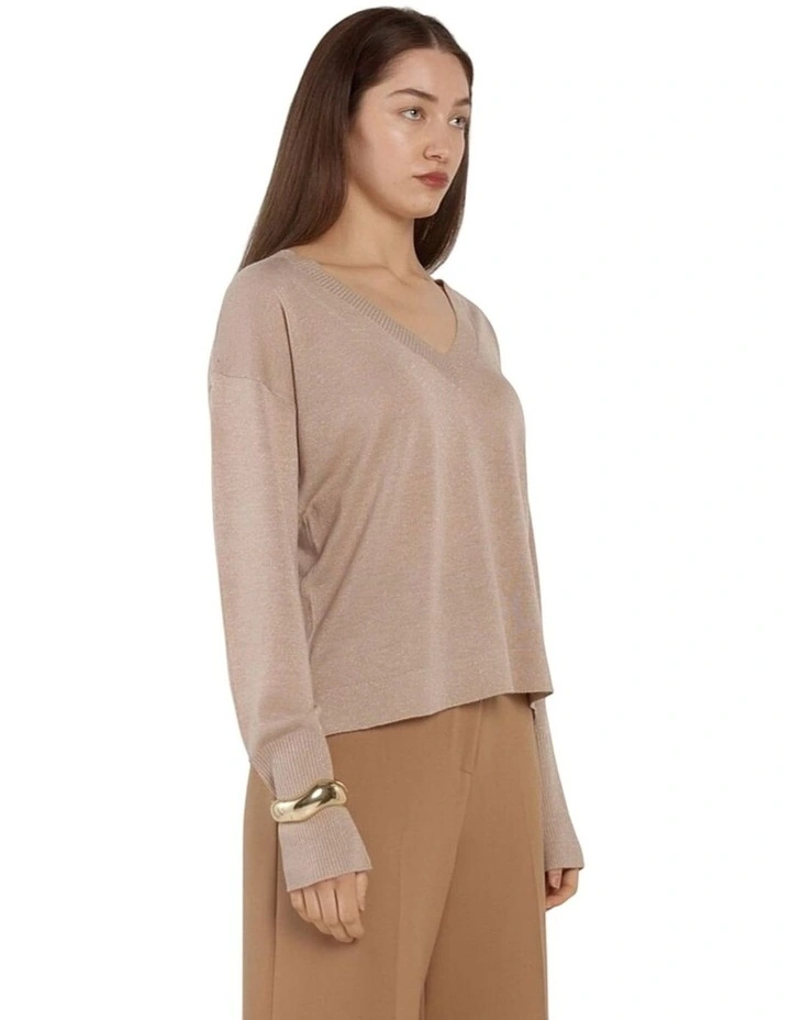 Oriane Sparkle VinNeck Knit in Gold image 3